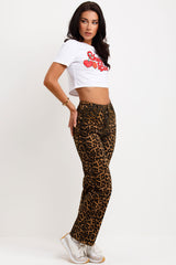 high waist leopard print jeans womens