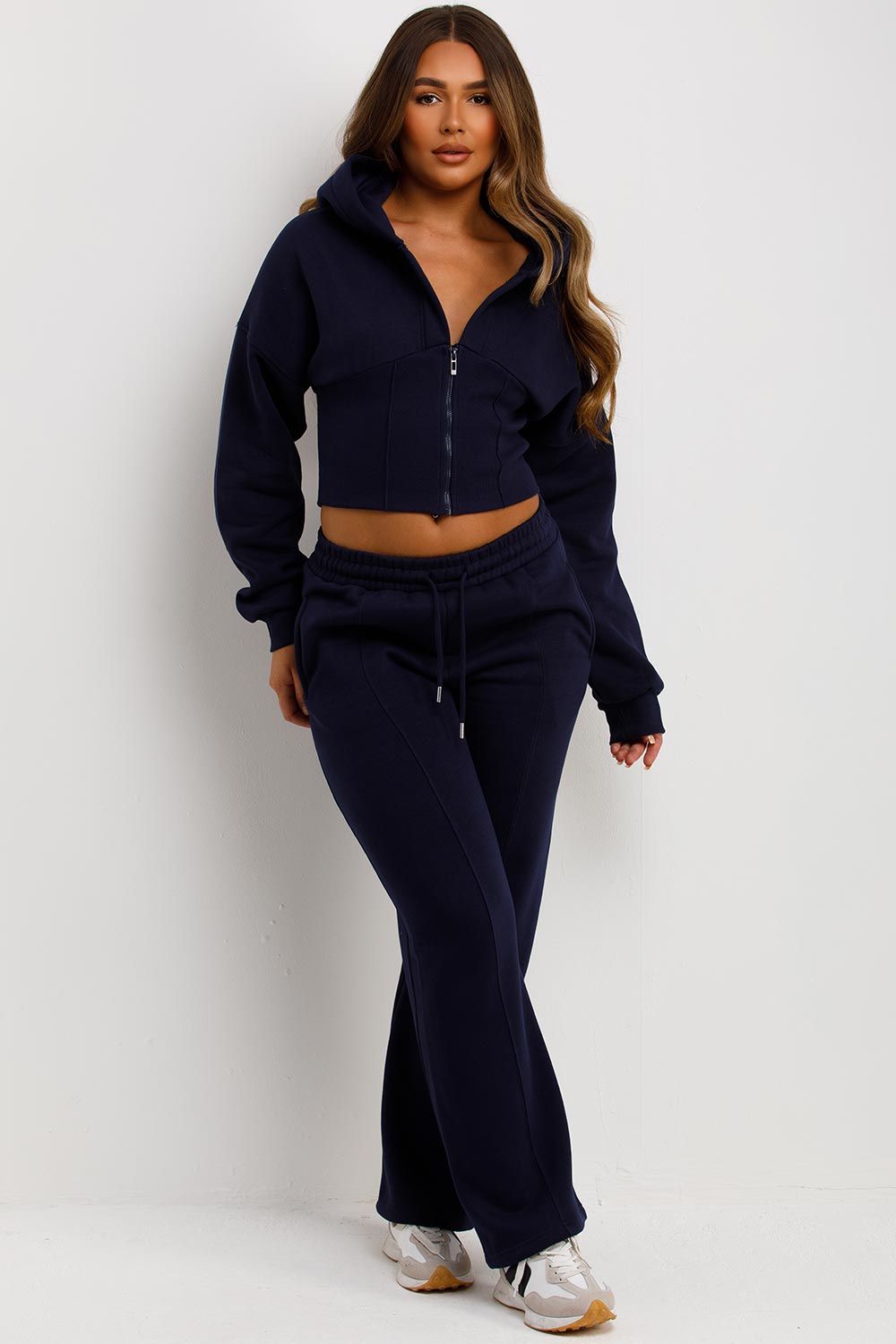 womens crop corset hoodie and joggers tracksuit set airport outfit styledup