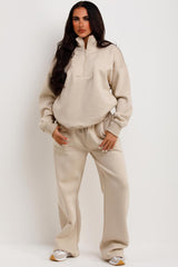 womens half zip sweatshirt and straight leg joggers tracksuit lounges set airport outfit