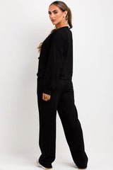 long sleeve tie front top and trousers loungewear set for womens