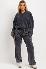 drop shoulder bomber sweatshirt with zip and straight leg joggers loungewear set zara womens tracksuit