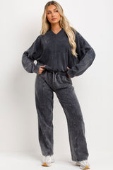 zara womens stonewashed bomber jacket and straight leg joggers tracksuit loungewear co ord set