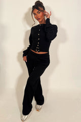 button up crop sweatshirt and wide leg joggers two piece loungewear co ord set womens styledup