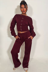button up crop sweatshirt and wide leg joggers two piece loungewear co ord set womens styledup