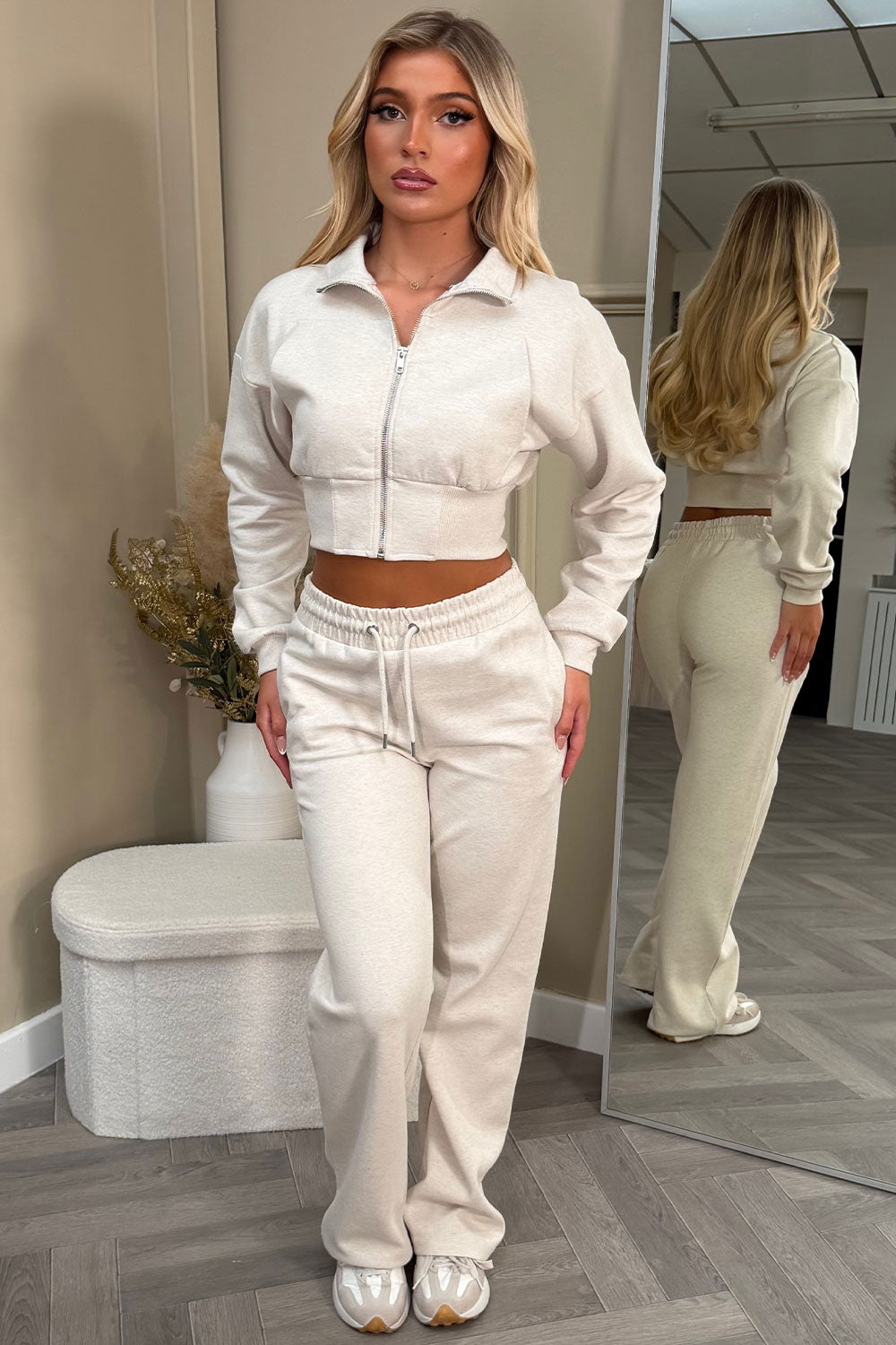 womens wide leg joggers and crop sweatshirt tracksuit co ord holiday airport outfit styledup