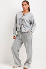 tie front long sleeve sweatshirt and trousers loungewear co ord set