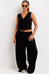 tie front waistcoat and wide leg trousers loungewear co ord set for womens