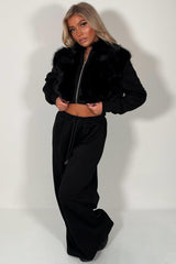 faux fur hoodie and joggers two piece loungewear co ord set styledup uk