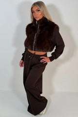 womens wide leg joggers and crop faux fur hoodie winter loungewear set christmas gift for girl friend styledup uk