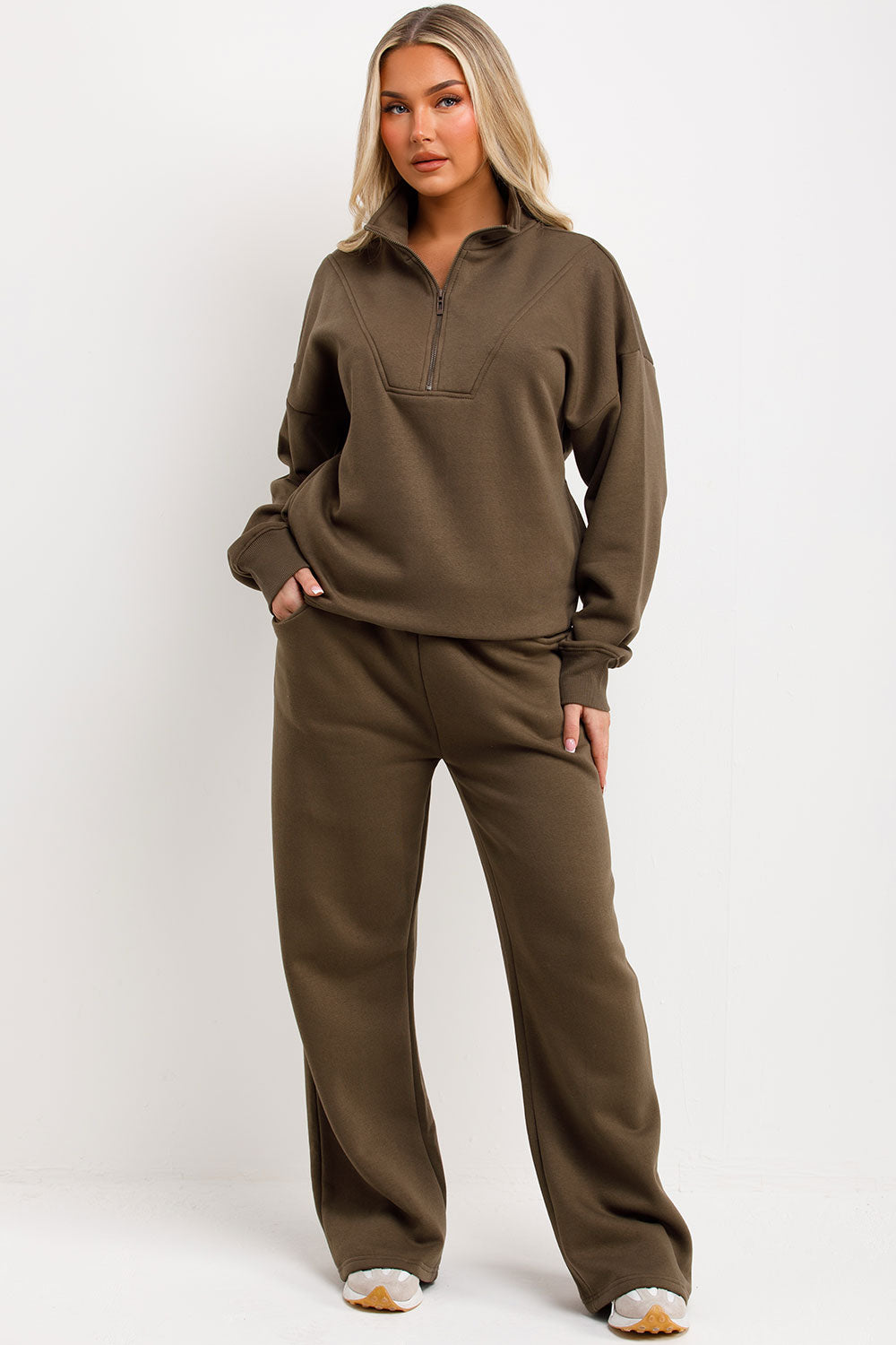 womens zara half zip jumper and joggers tracksuit loungewear set airport outfit