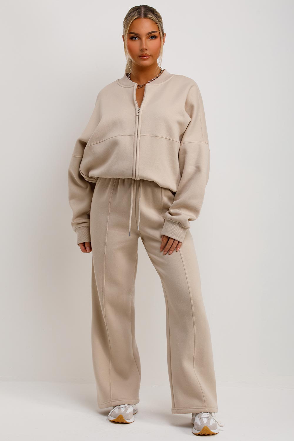 Women's Beige Velour Tracksuit Hooded Loungewear Co Ord – Styledup