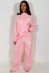 pink knitted lounge set couture club womens uk