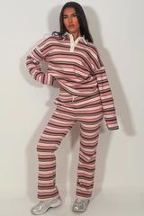 collared striped jumper and wide leg joggers two piece co ord set styledup 