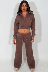 womens crop zip up hoodie and wide leg joggers tracksuit loungewear co ord styledup 