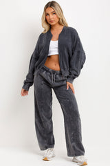 stonewashed faded straight leg joggers and bomber jacket tracksuit co ord set zara womens