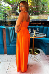 wide leg pleated jumpsuit with belt