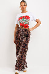 wide leg leopard print trousers womens