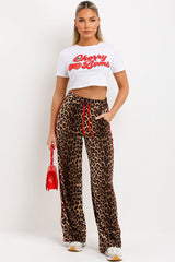 womens high waist leopard print trousers with side stripes