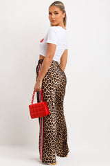 leopard print joggers with side stripes