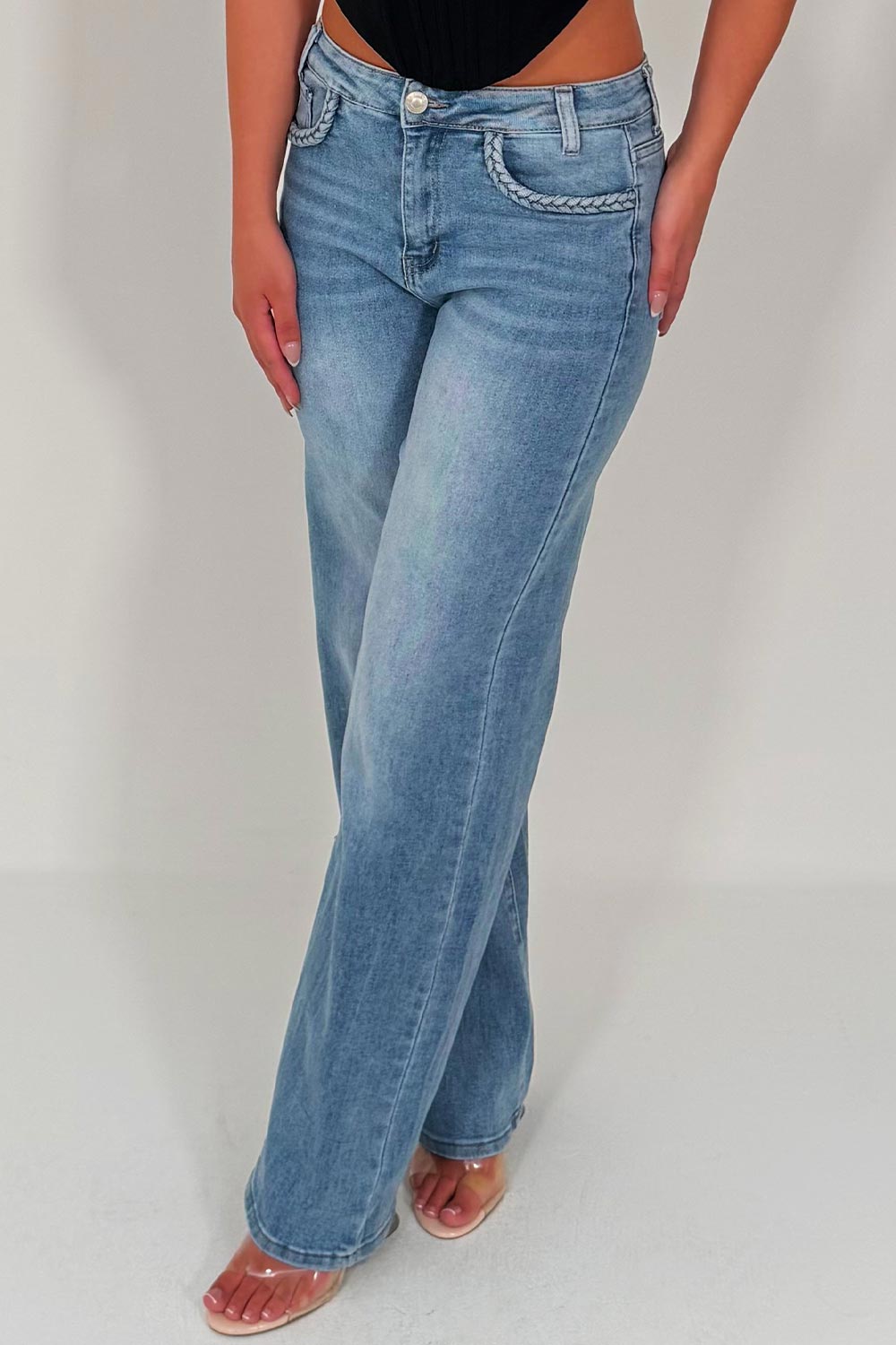zara womens denim jeans with wide legs mid rise