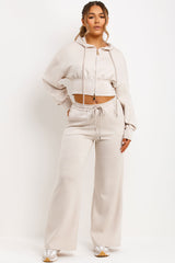 womens crop zip up hoodie and wide leg trousers loungewear set casual outfit styled up