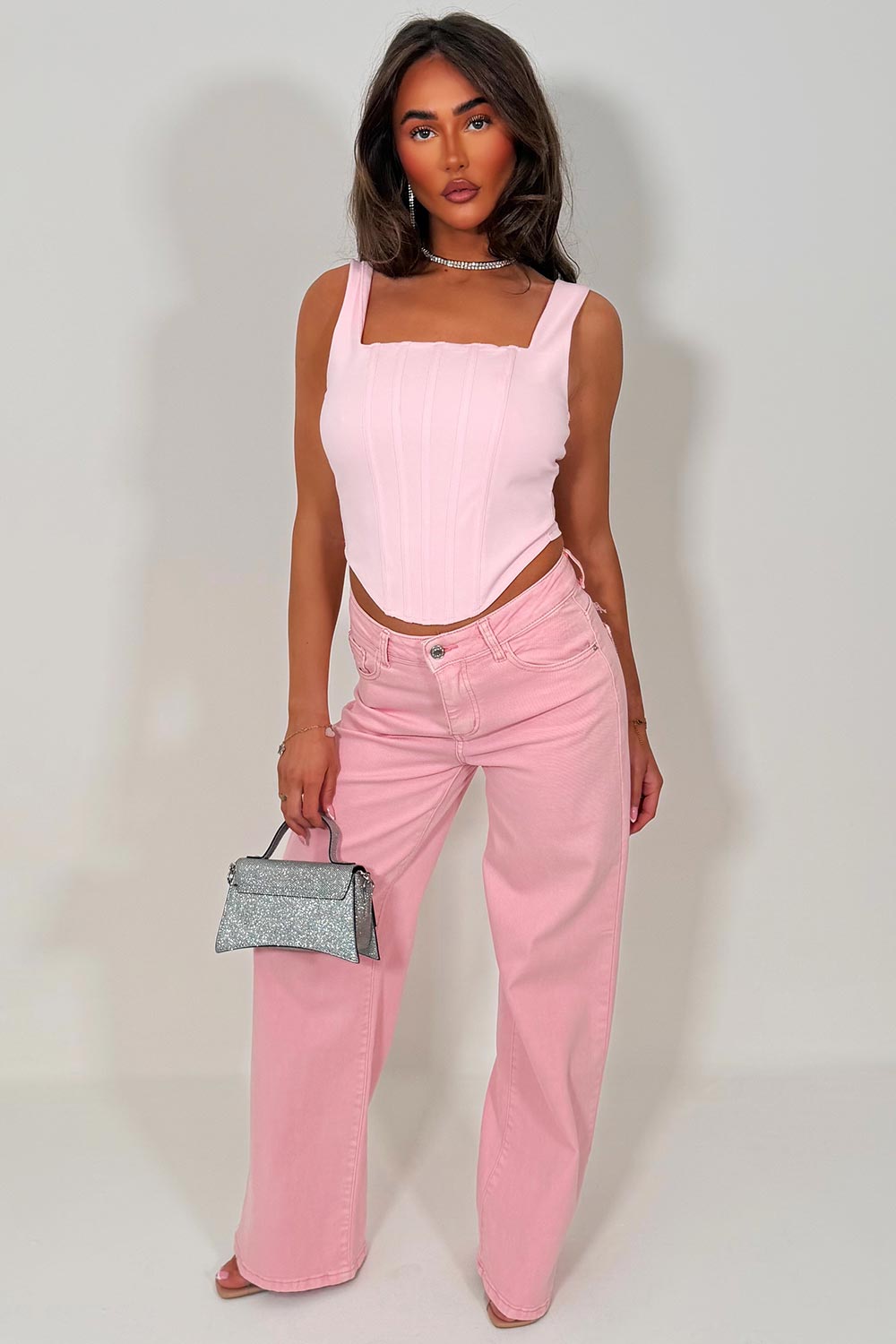 diamante rhinestone wide leg jeans for womens pink zara uk sale 
