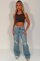 zara womens mid rise wide leg denim jeans ripped distressed styledup 