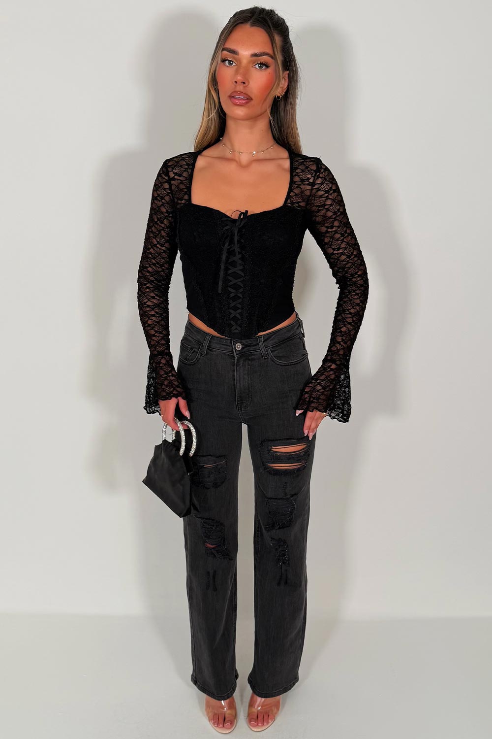 ripped high waist wide leg denim jeans zara womens uk