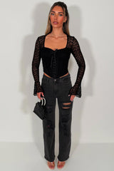 ripped high waist wide leg denim jeans zara womens uk