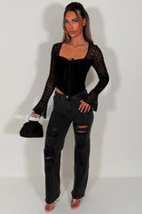 womens high waist wide leg ripped denim jeans styledup zara uk sale