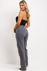 womens high waist wide leg stretch denim jeans with cross applique styledup