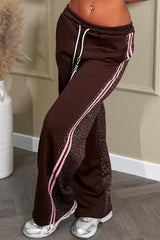 wide leg joggers with leopard print contrast and pink side stripes styledup 