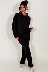 womens loungewear half button up front collared sweatshirt and joggers tracksuit set airport outfit