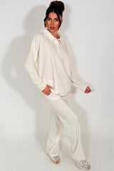 loungewear womens half button up front collared sweatshirt and joggers set airport outfit styledup