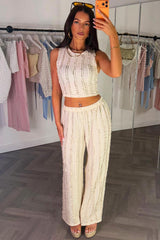 womens textured summer wide leg trousers and shorts two piece co ord set styledup