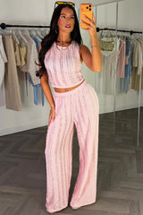 womens textured wide leg trousers and top co ord set summer holiday outfit styledup white fox uk
