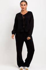 tie front long sleeve sweatshirt and trousers loungewear co ord set