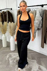 wide leg jogger and top co ord tracksuit set black for womens styledup 