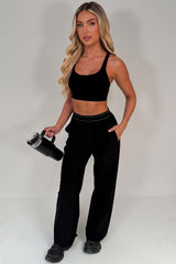 womens wide leg trousers with boxer style waistband styledup uk