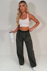 womens wide leg trousers with boxer style waistband styledup uk