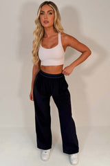 contrast boxer style waistband wide leg womens trousers alo uk inspired 