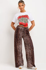 leopard print wide leg trousers womens