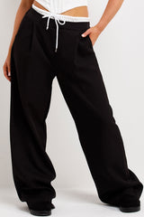 boxer detail drawstring waist wide leg trousers womens