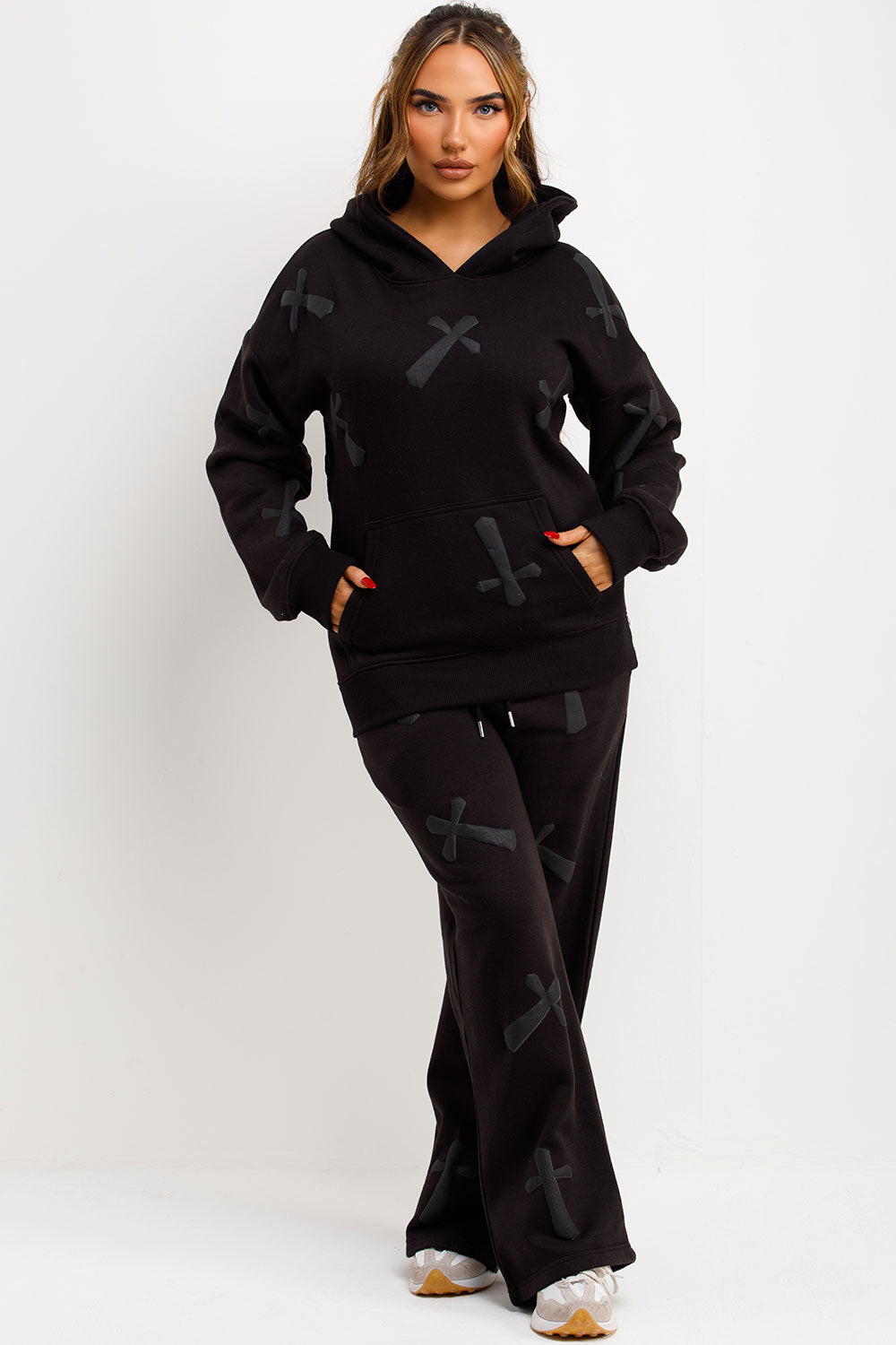 bubble puffed up cross hoodie and joggers two piece loungewear co ord set