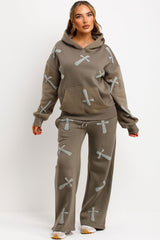 bubble puffed up cross hoodie and joggers two piece loungewear co ord set