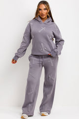 womens hoodie and joggers tracksuit set with bubble puffed up crosses styled up