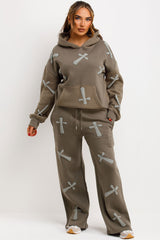 womens hoodie and joggers tracksuit set with bubble puffed up crosses styled up