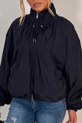 womens long sleeve funnel neck navy windbreaker jacket styledup uk
