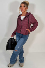 womens stradivarius checked jacket with hood sale styledup uk