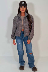 womens zara check jacket funnel neck styledup uk